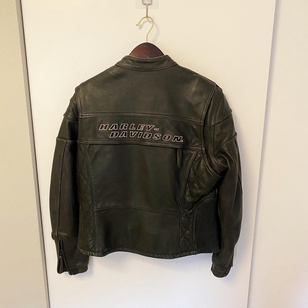 HARLEY DAVIDSON Logo Black Leather Moto Jacket